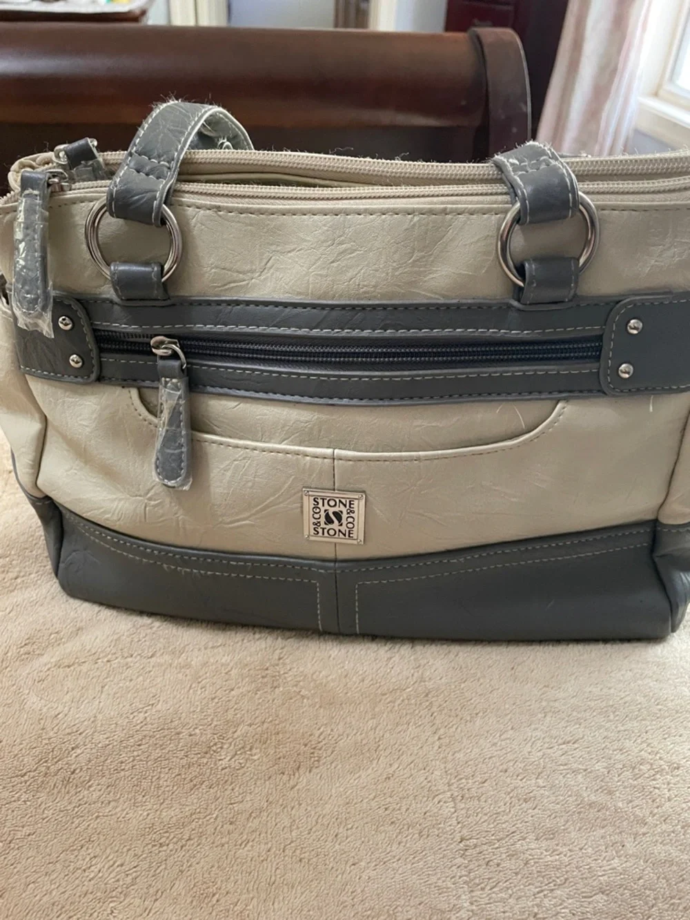 Stone & Co. Cream and Gray Structured Shoulder Tote - Picture 3 of 9
